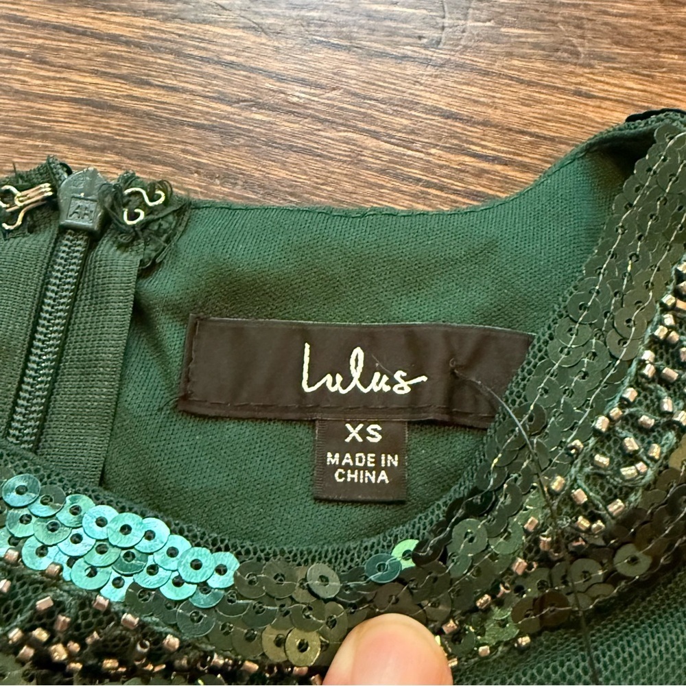 NWT Lulus Spread Your Shine Emerald Green Sequin Embroidered Bodycon Dress - Picture 5 of 10